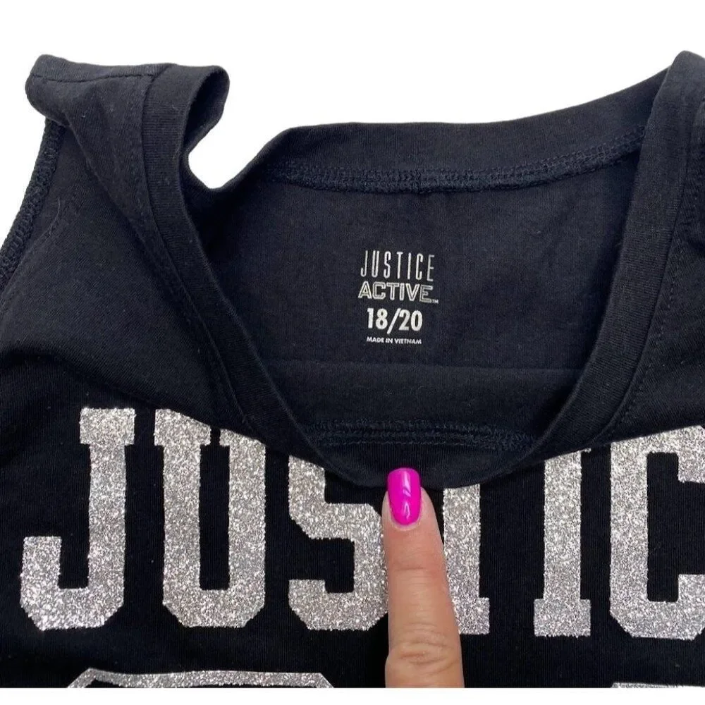 Justice Cold‎ Shoulder Shirt Tops Girls 18 20 Black Silver Glitter Jersey-Style